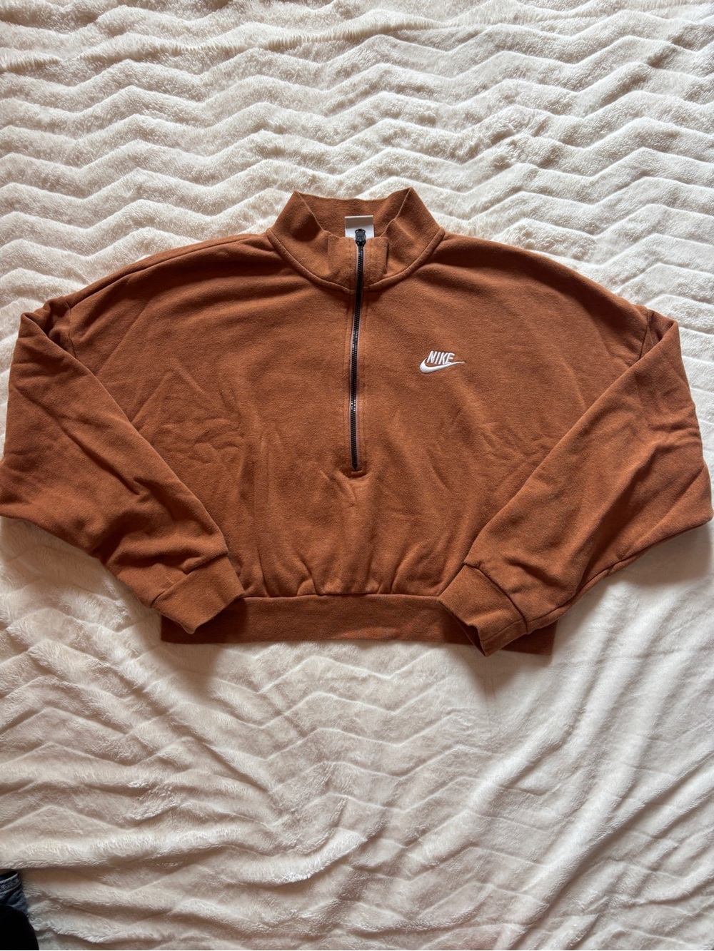 Nike Cropped Half-Zip Pullover Sweater in Rust Brown